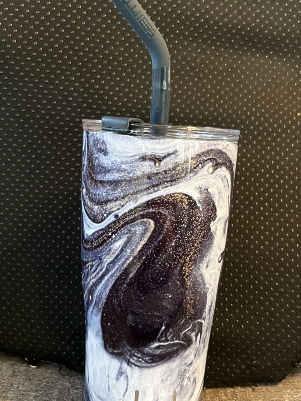 Wellness 20 oz Marbled Black & White Glitter Stainless Tumbler with Straw